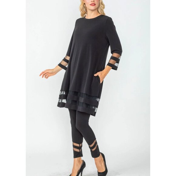 IC Collection by Connie Black Soft Knit Mesh Trim Tunic Top Pants Outfit Set S - Picture 1 of 8